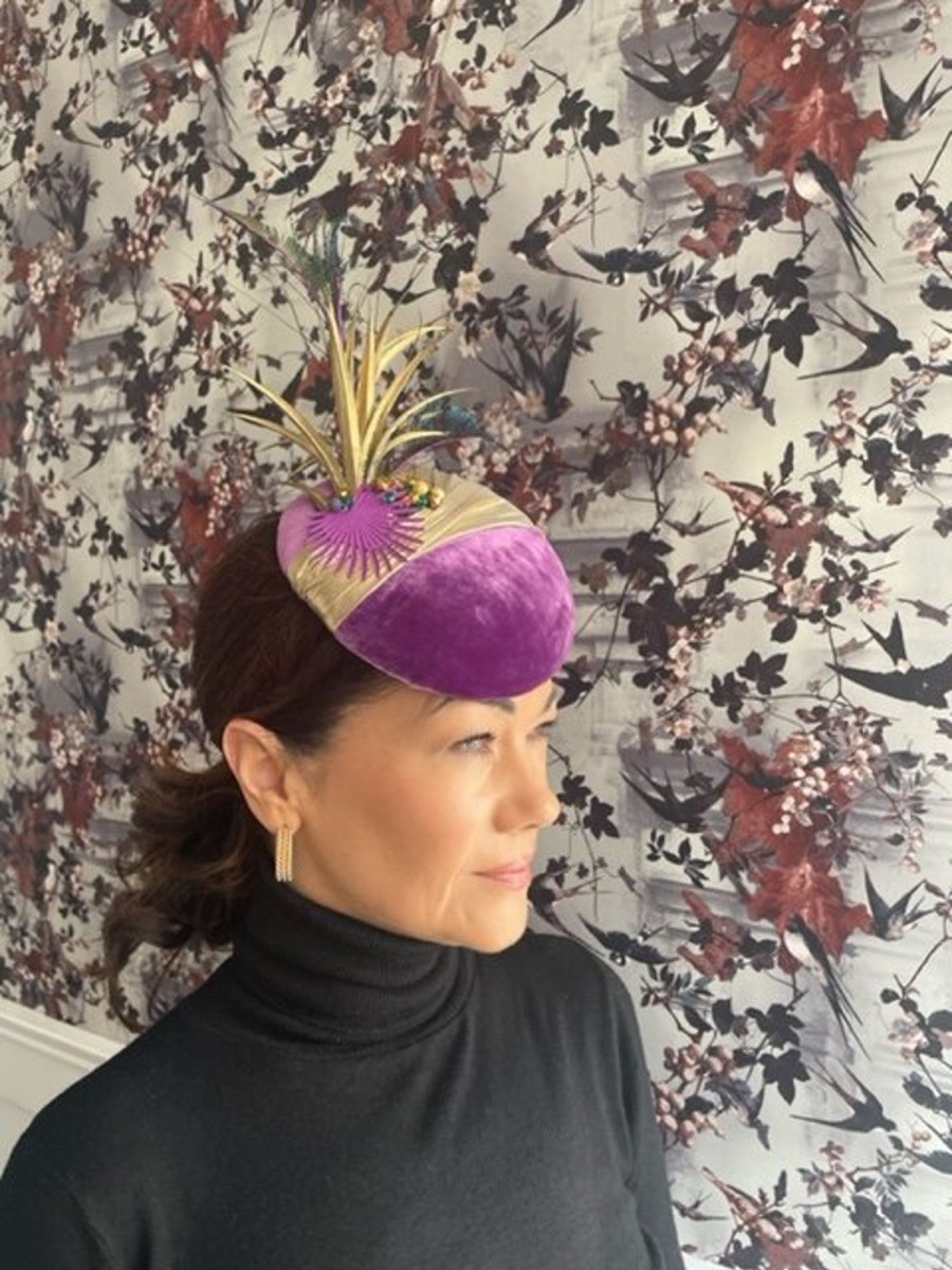 Headpiece Rental | The Stables Birr No.38 - Purple Gold Feather Headpiece