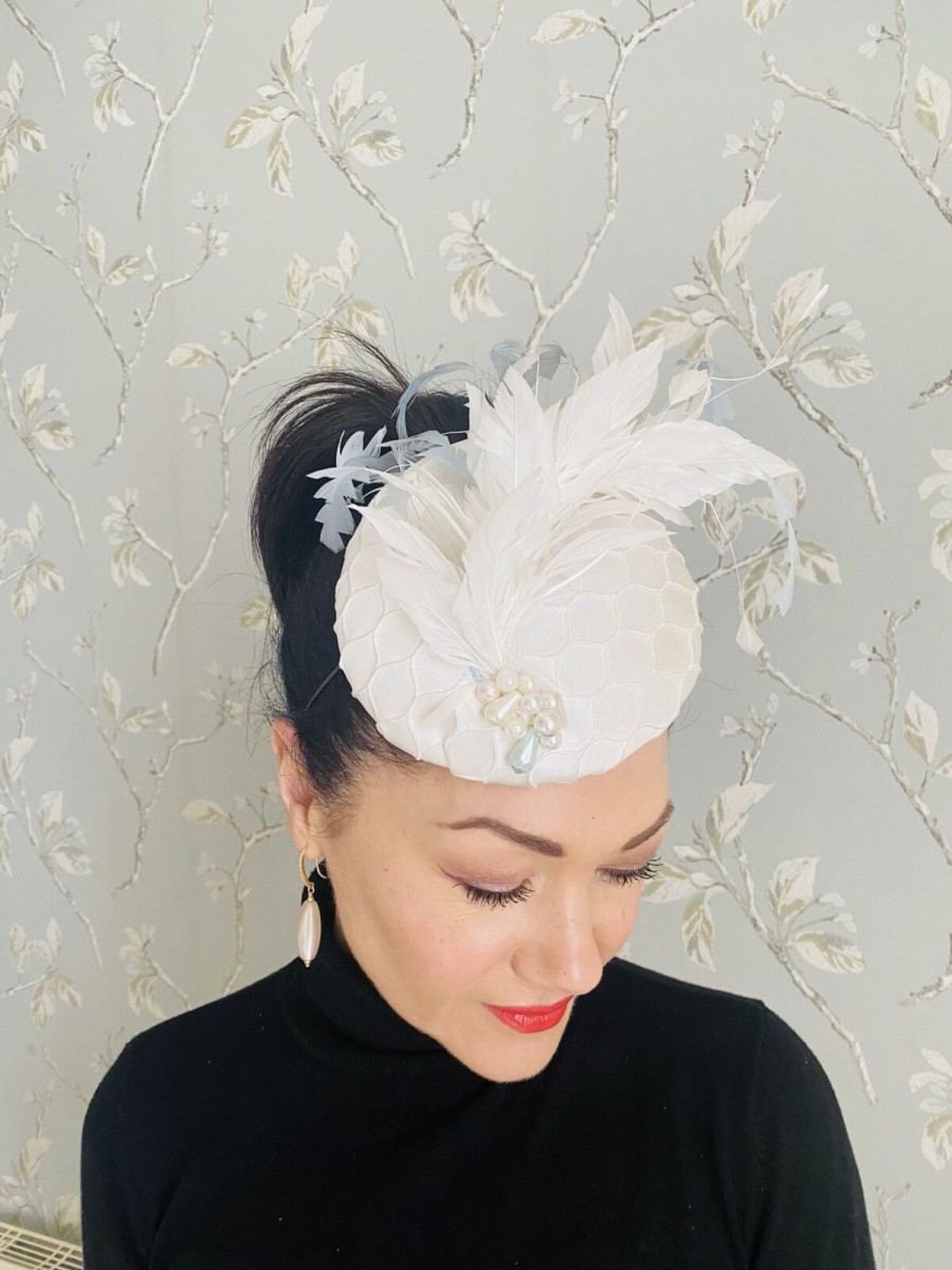 Headpiece Rental | The Stables Birr No.28 - White And Blue Headpiece