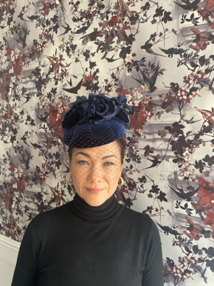 Headpiece Rental | The Stables Birr No.39 - Navy Velvet Floral Headpiece