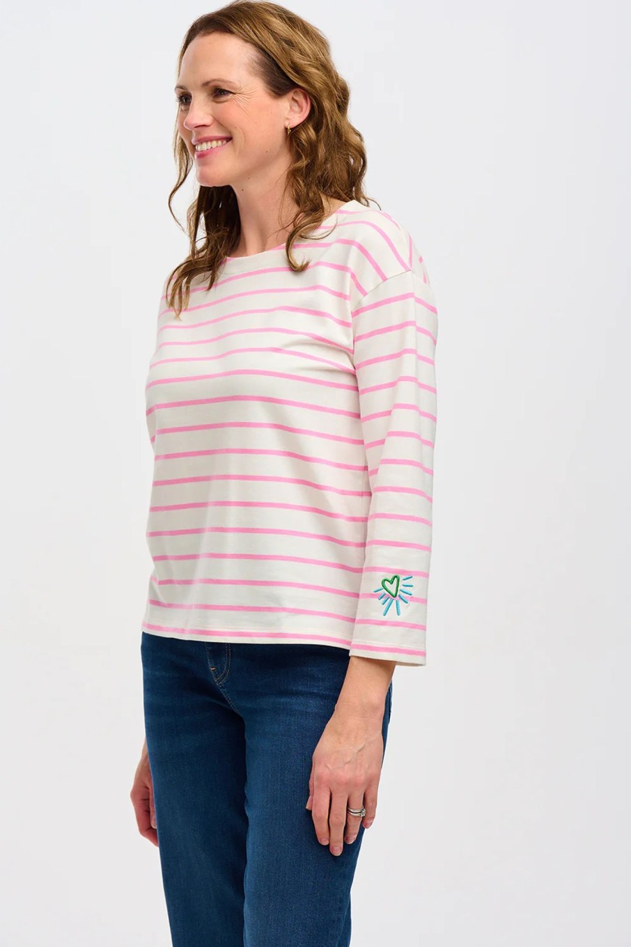 Tops | The Stables Birr Billie Breton Top - Off-White/Pink, Heart Cuff