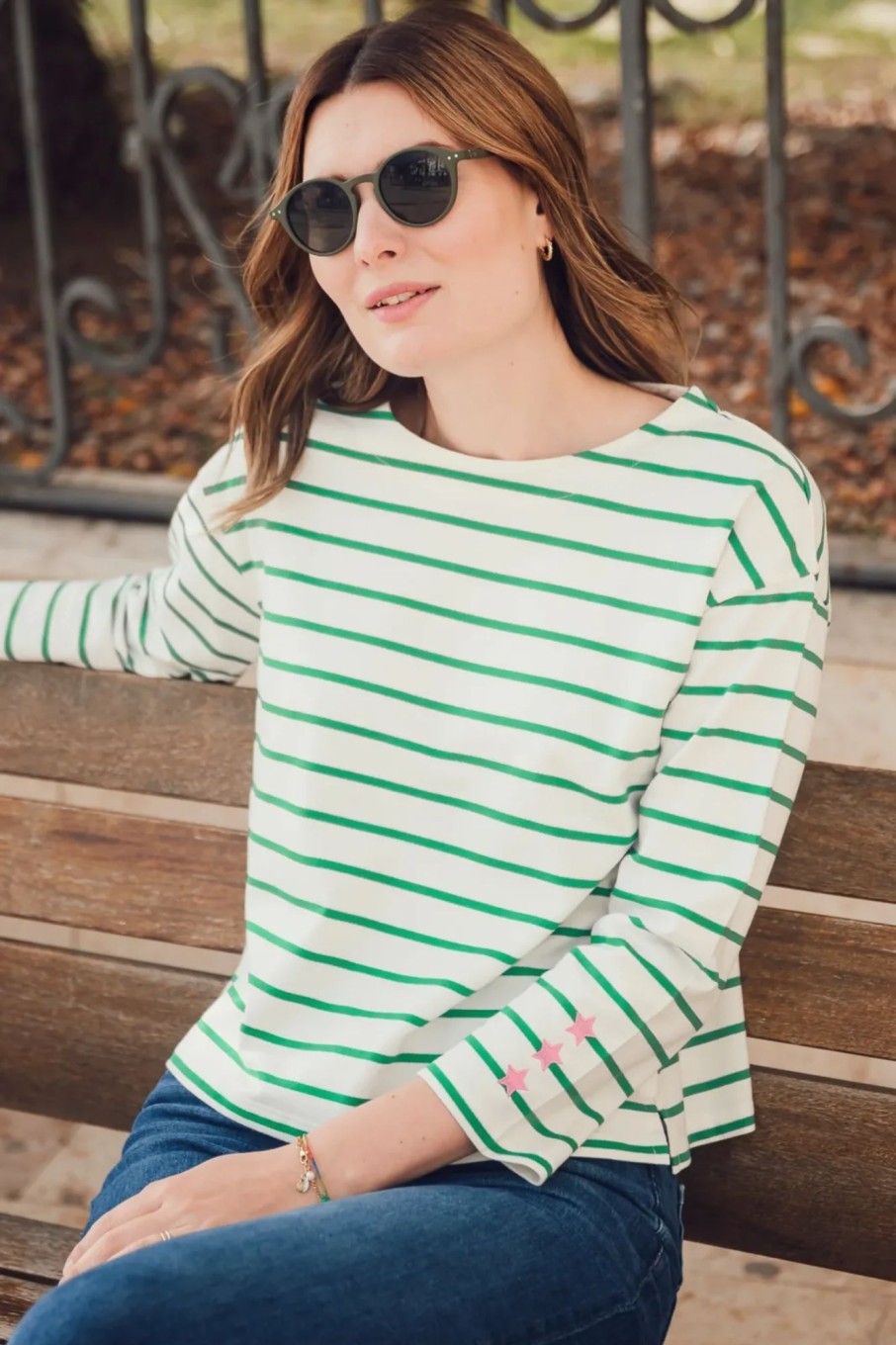 Tops | The Stables Birr Billie Breton Top - Off-White/Green, Star Cuff